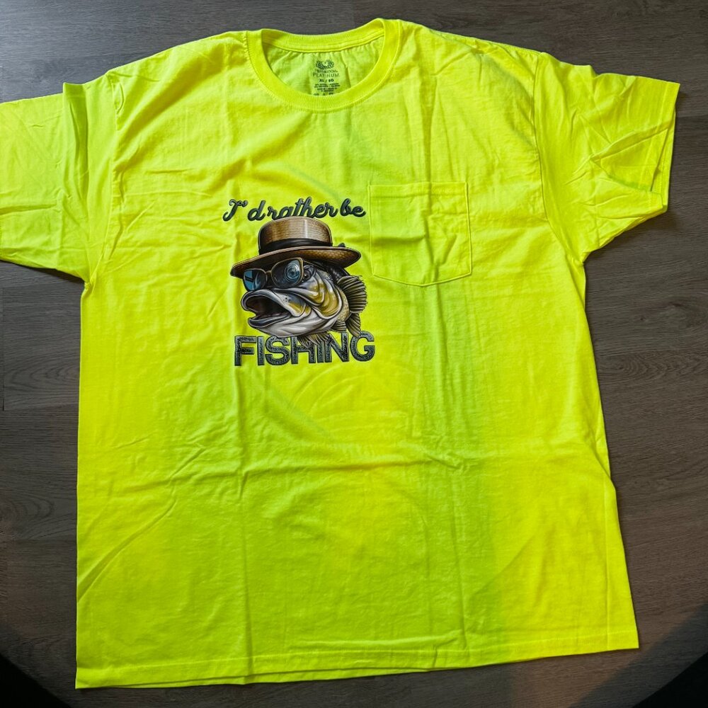 Highlighter Green - I'd rather be fishing - Custom T-shirts